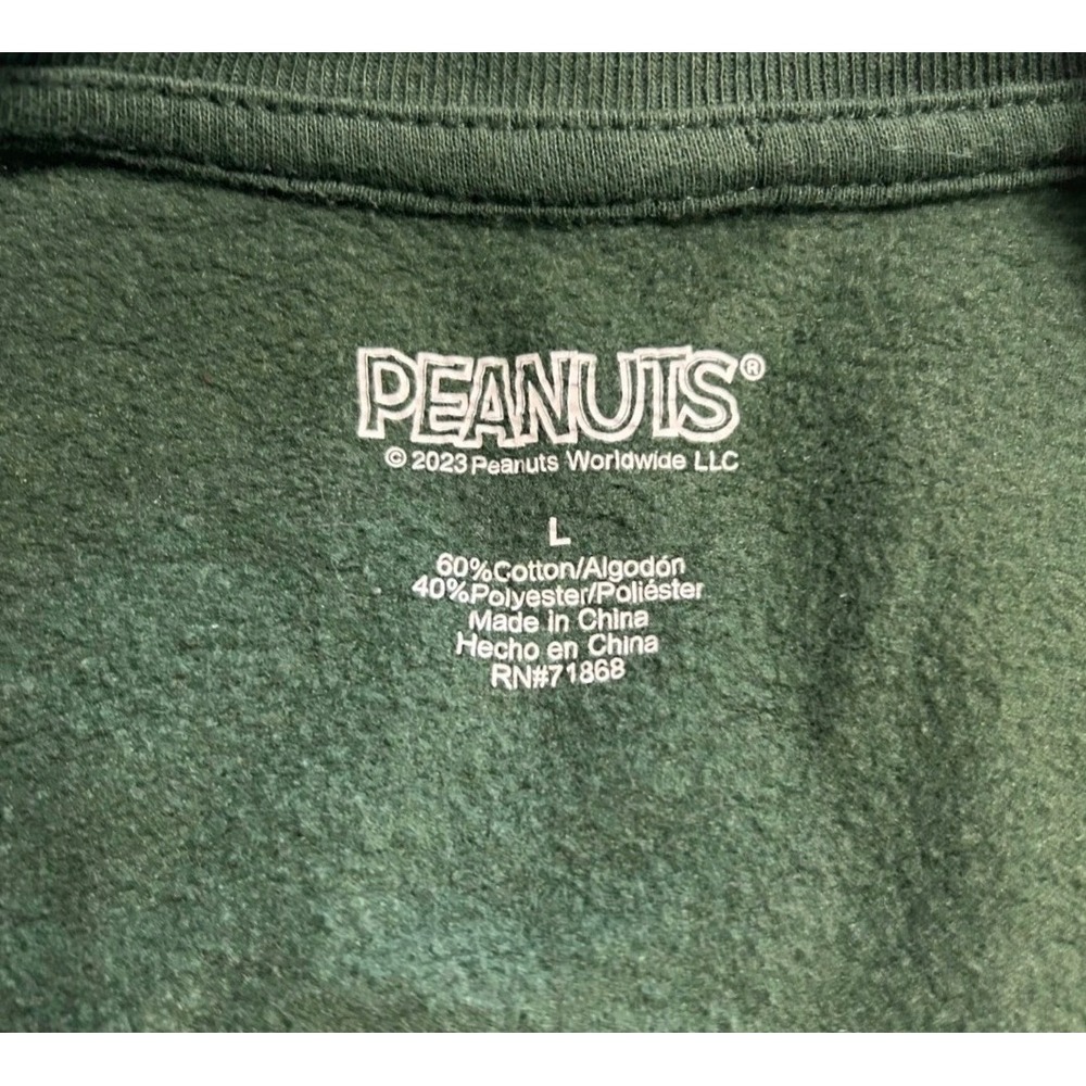 Peanuts Snoopy Christmas Candy Cane Sweatshirt Mens Large Green Fleece Crewneck - Picture 6 of 9